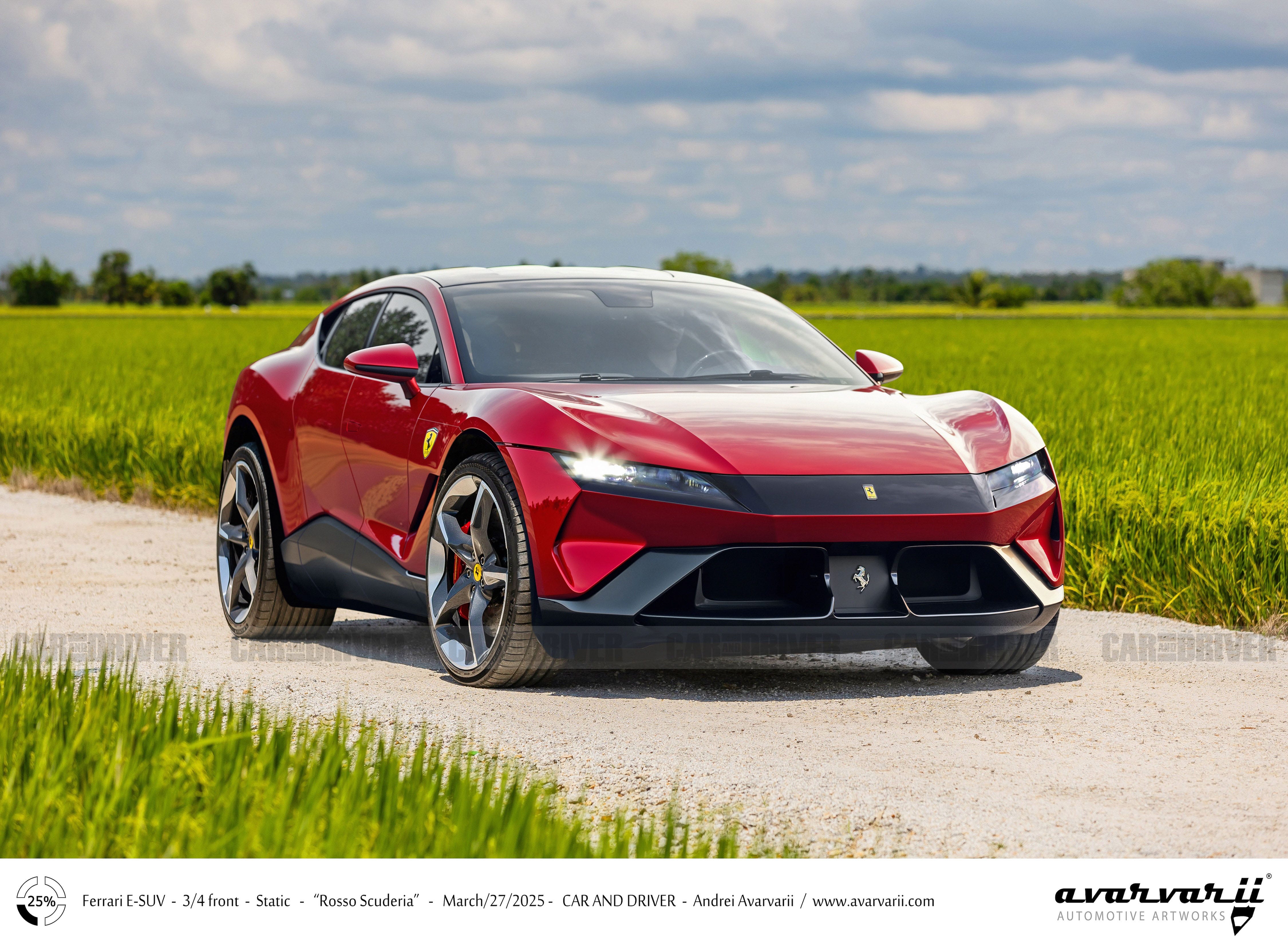 Ferrari Luce — Car and Driver render showing expected exterior proportions of the electric GT